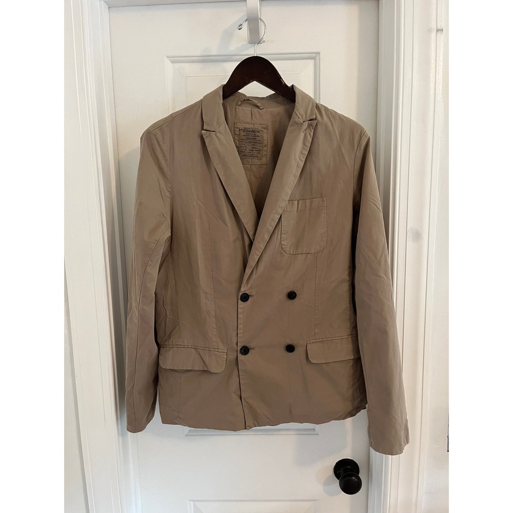 AllSaints Spitalfields Tan Khaki Double Breasted Light Blazer
